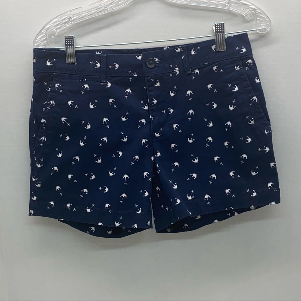 Banana Republic Factory Womens Shorts Blue W/White Anchors Size 0 Pockets Resort